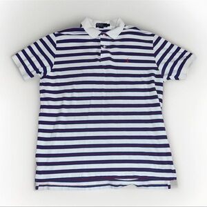 Polo Ralph Lauren Mens XL Red White Blue Striped 100% Cotton Collared Shirt Pony